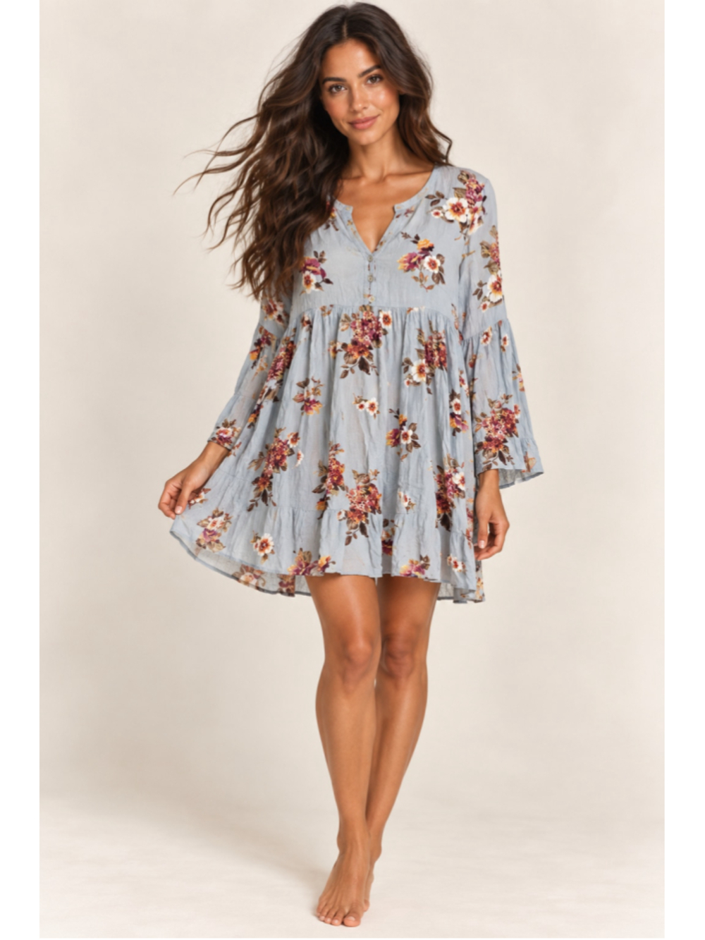 Altar’d State Blue Floral Babydoll Mini Dress Boho Cottagecore Romantic Earthy M